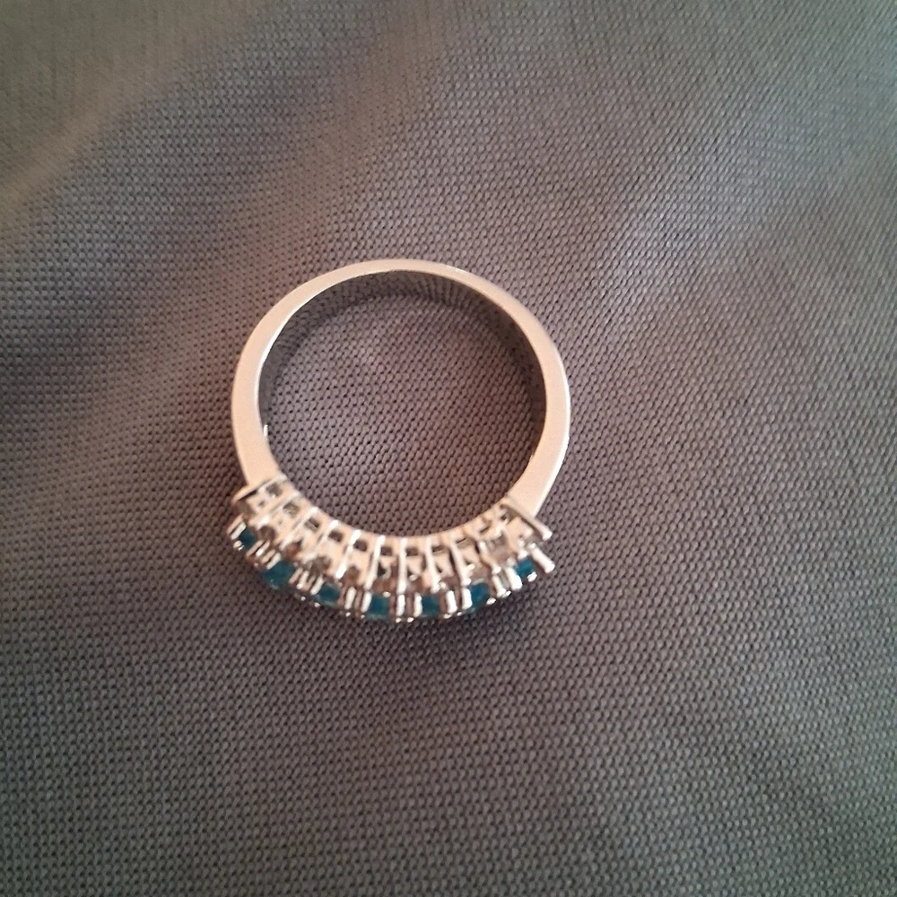 Blue Glam Ring/ Multi- Row Statement Band/ Crystal Fashion Jewelry Size 8